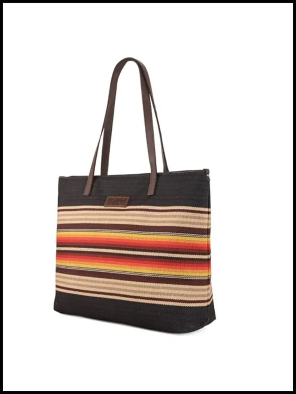 Canvas Aztec Print Tote Bag with Leather Handles for Work Travel